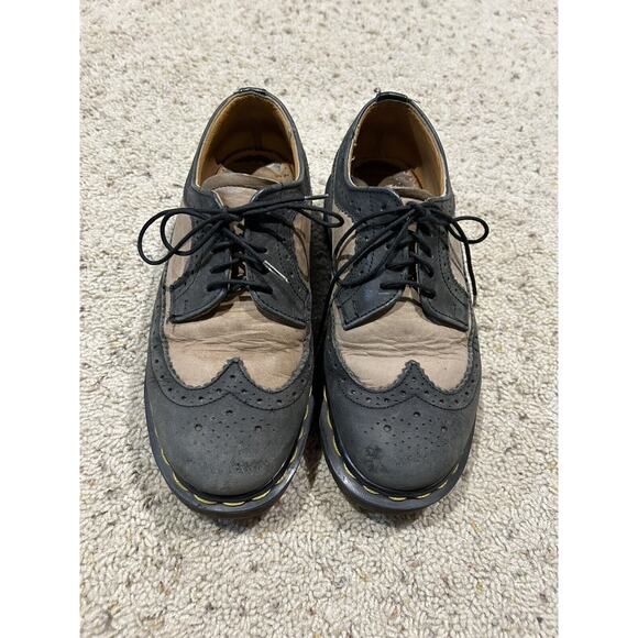 *RARE Vtg 90s Dr Doc Martens UK 4 / US 7 MIE Wing Tip Chunky Shoes Tan/Black J24 - Picture 1 of 9